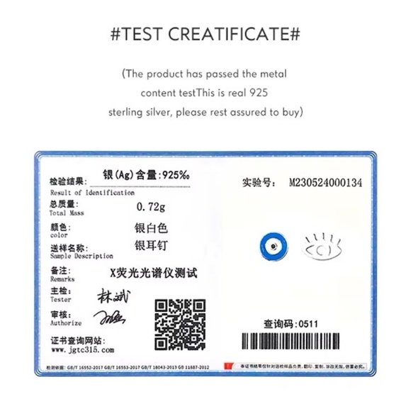 925 Sterling Silver Evil Eye Studs Earrings - Picture 9 of 10